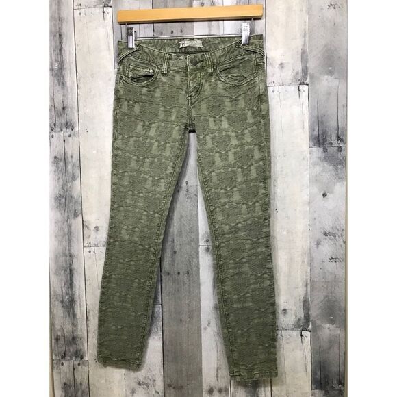 FREE PEOPLE Jacquard Skinny Jeans in Olive Green - Picture 3 of 15